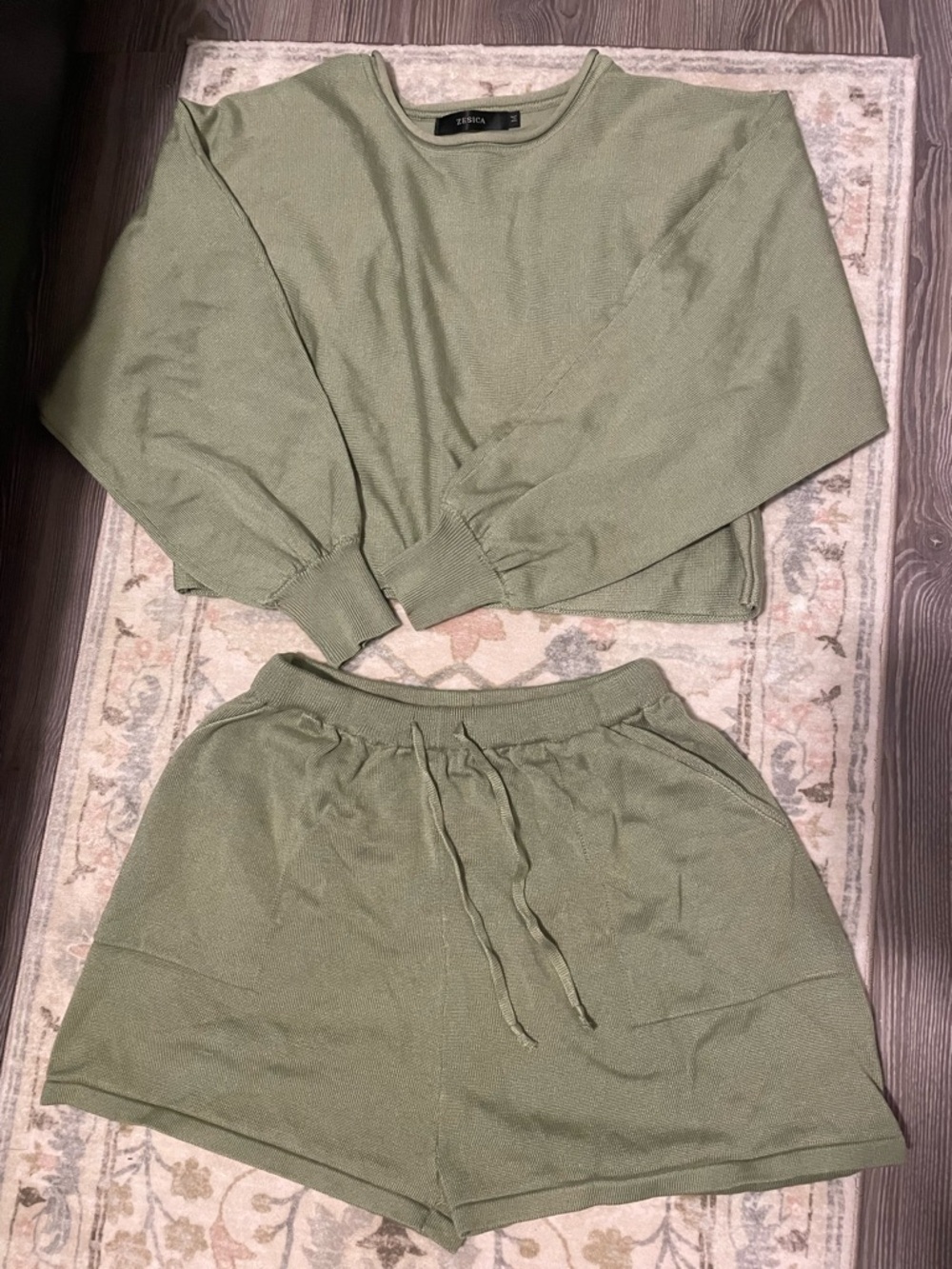 Green Matching Shorts and Sweater Set
